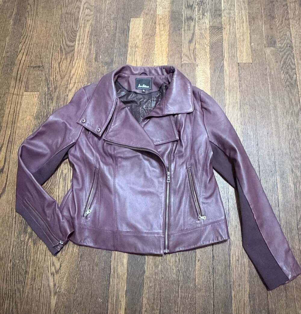 Sam Edelman Leather Moto Jacket Size XL Plum Purple Asymmetrical Zip